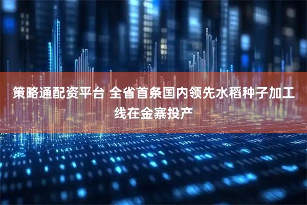 策略通配资平台 全省首条国内领先水稻种子加工线在金寨投产